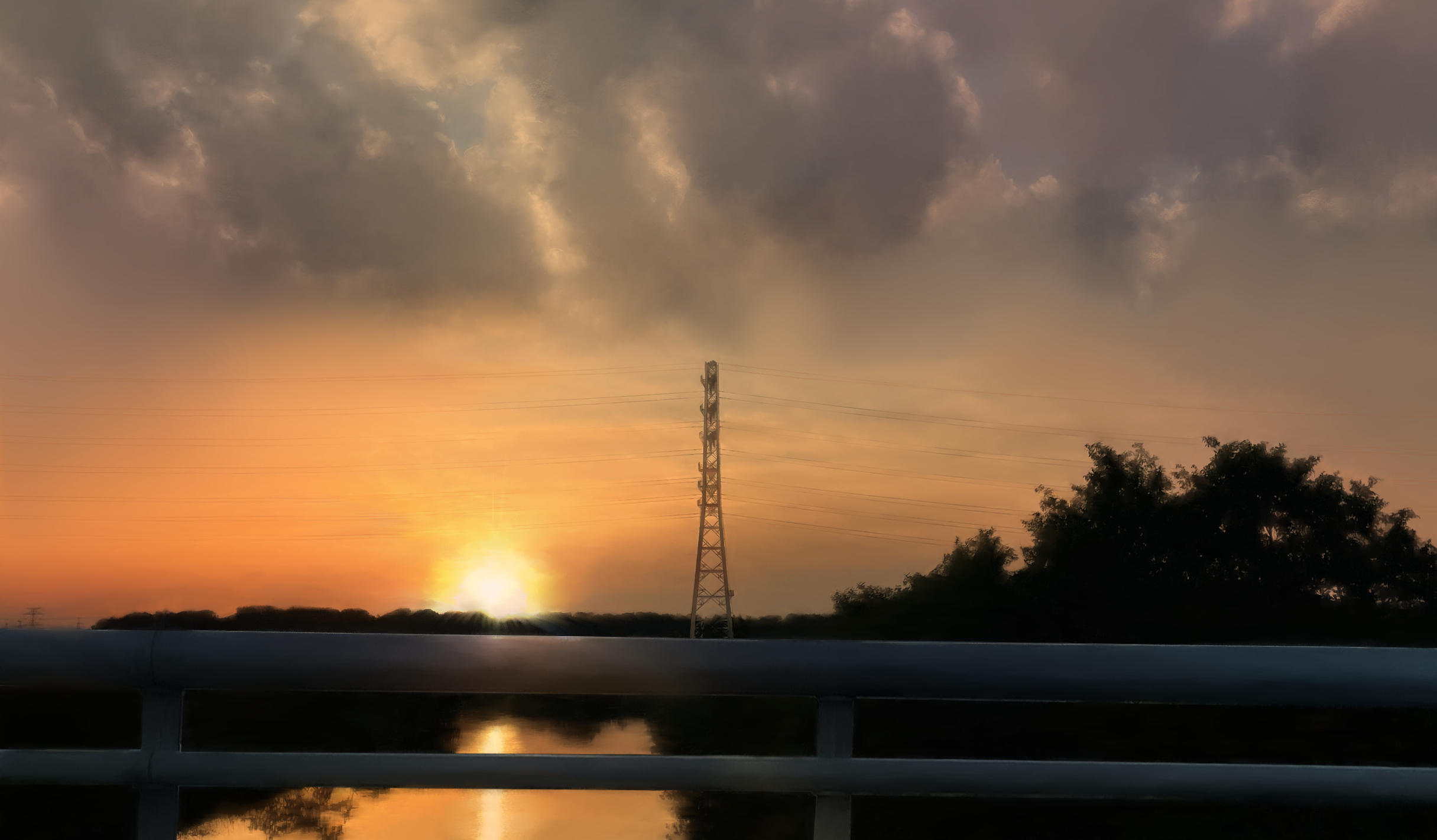 神聖かまってちゃん聖地巡礼、夕焼けと川の画像