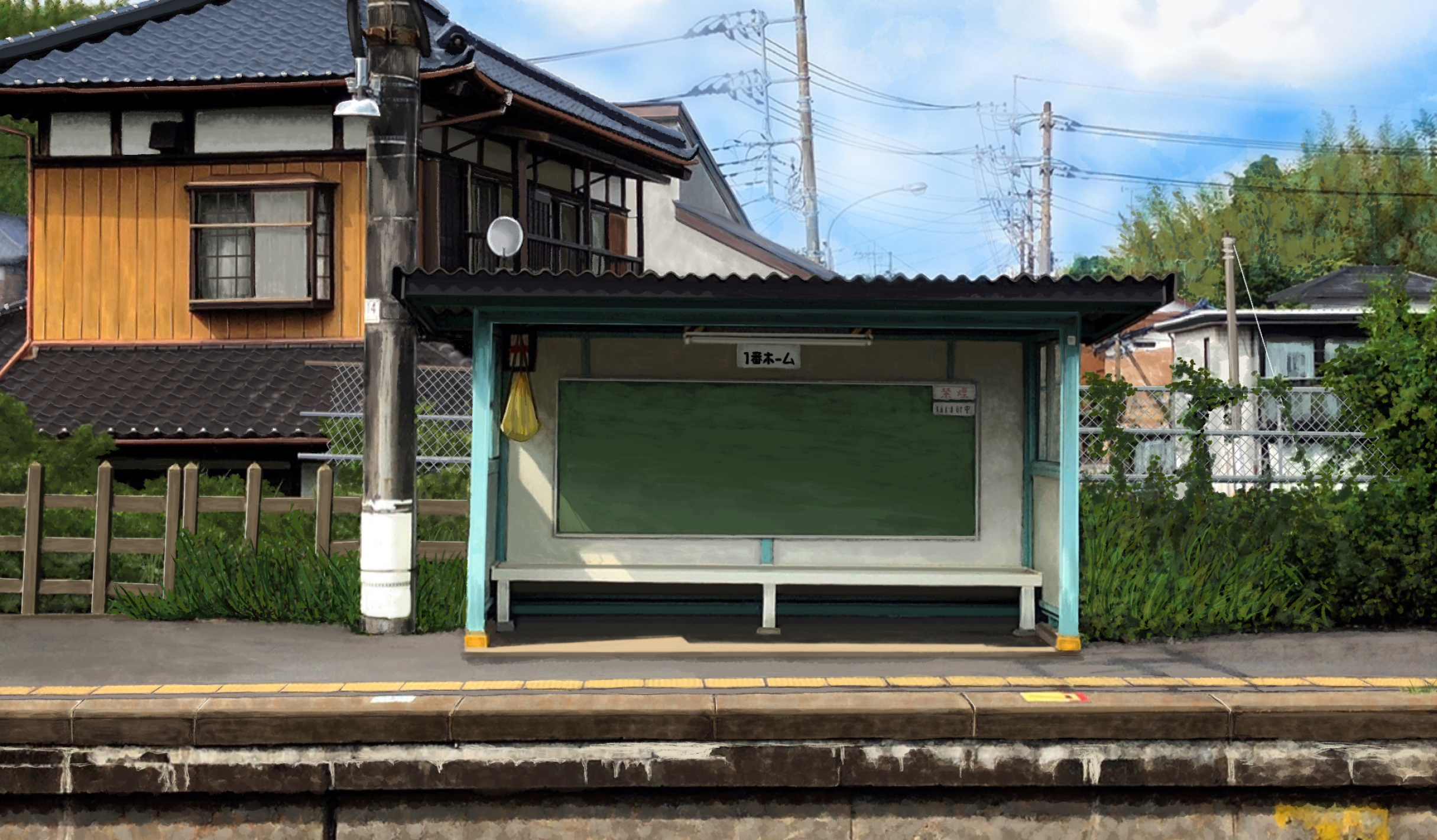 神聖かまってちゃん聖地巡礼、駅ホーム向かい側の待合所の画像